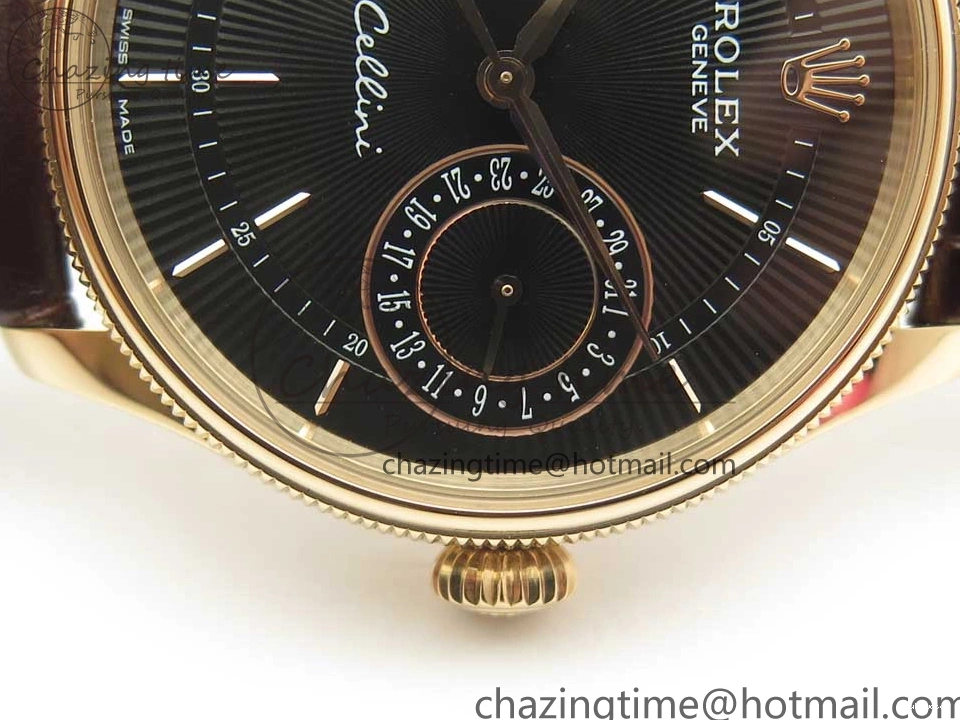 Best Leather Markers Edition Real A3165 Strap Date Brown RG Black Sticks 50519 on Dial Cellini MK 0408